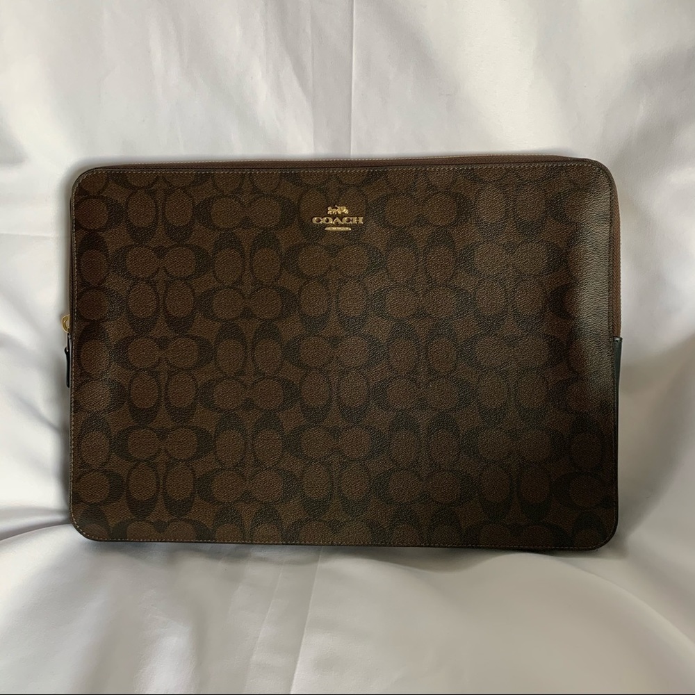 COACH Black & Brown Leather Laptop Sleeve